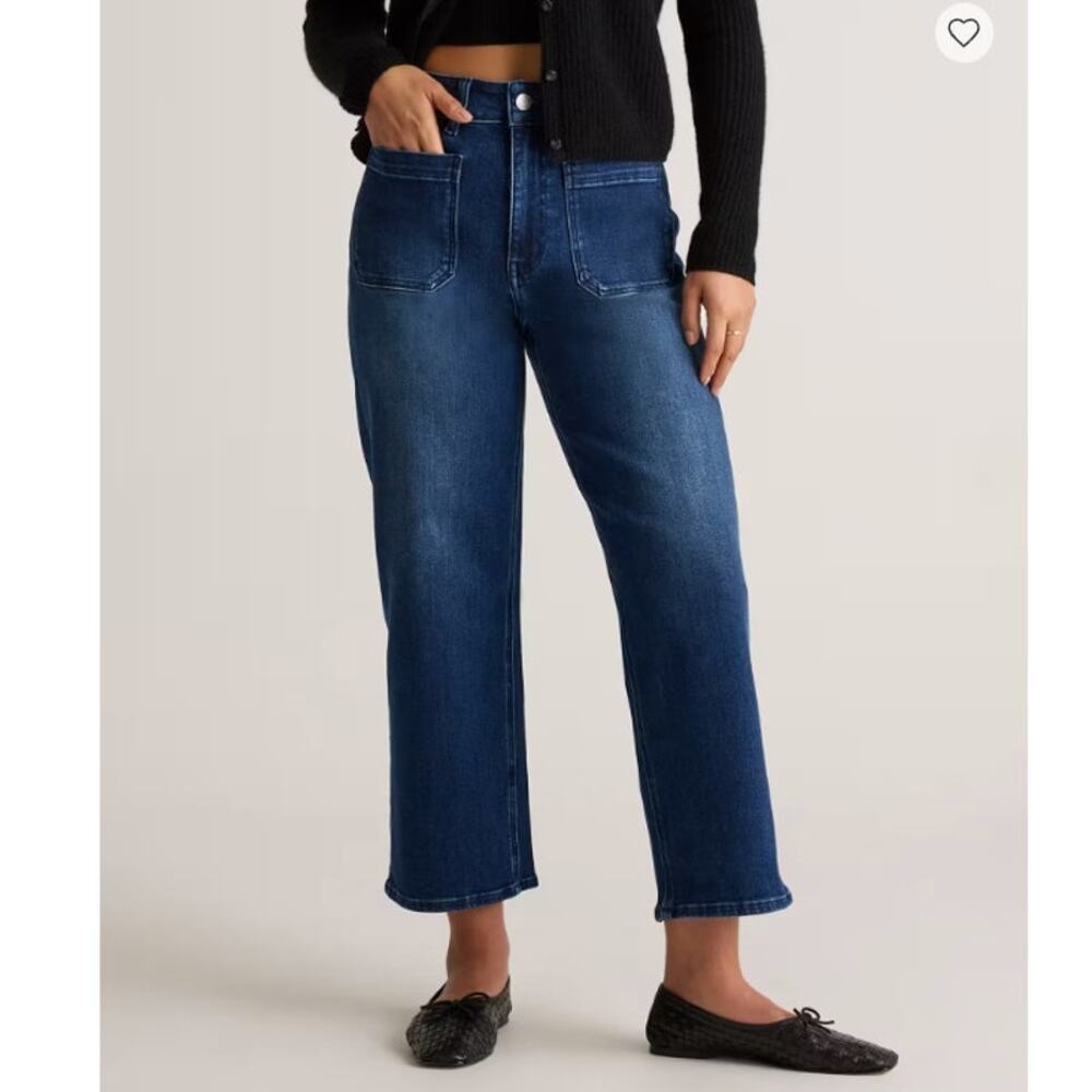 Quince Bella stretch high rise patch pocket wide leg jeans midnight blue organic